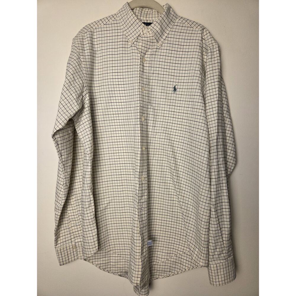 Mens Ralph Lauren Custom Fit Blue & Orange Plaid Dress Shirt Size 15 1/2 - 34/35